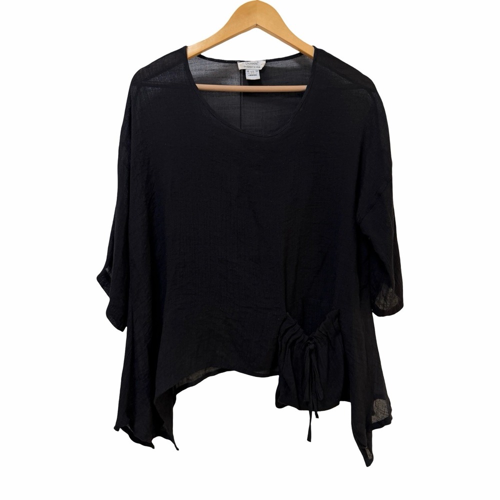 Dorman Womens Gauzy Asymmetrical Hem Flowy Top Size S/M Black Lagenlook‎ Artsy